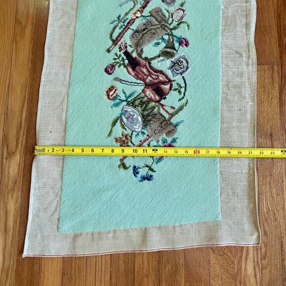 Vintage Finished Needlepoint with Music Violin and Floral Garland Design - Picture 8 of 11